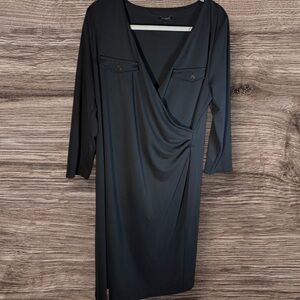Talbots Size Xl Black Faux Wrap Dress Three Quarter” Sleeves. Stretch